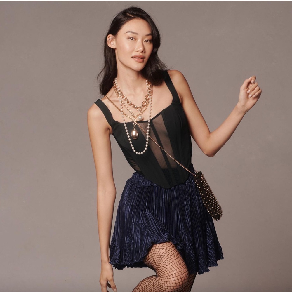 NWT Anthropologie bishop + young summer flare navy blue mini skirt L